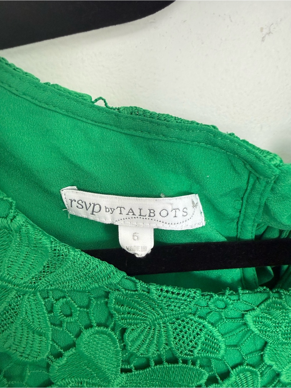 Talbots Green Floral Lace Short Sleeve Tassel Hem Top - Picture 2 of 7